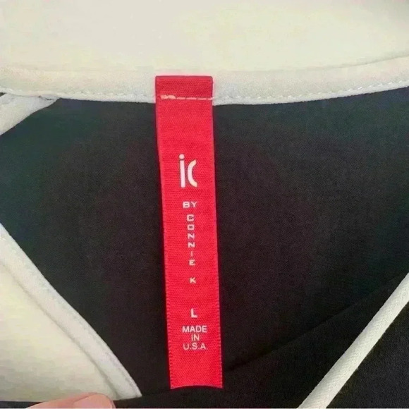 IC by Connie K Contrast Slit Sleeve Key Hole Back Blouse Flowy Stretchy Large - Picture 7 of 12